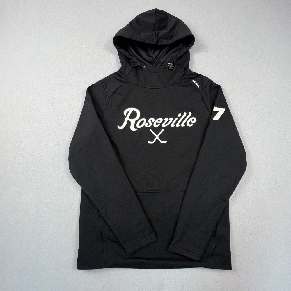 UNRL Roseville Hockey Hoodie Mens Small Black Performance Fleece Sweatshirt 27